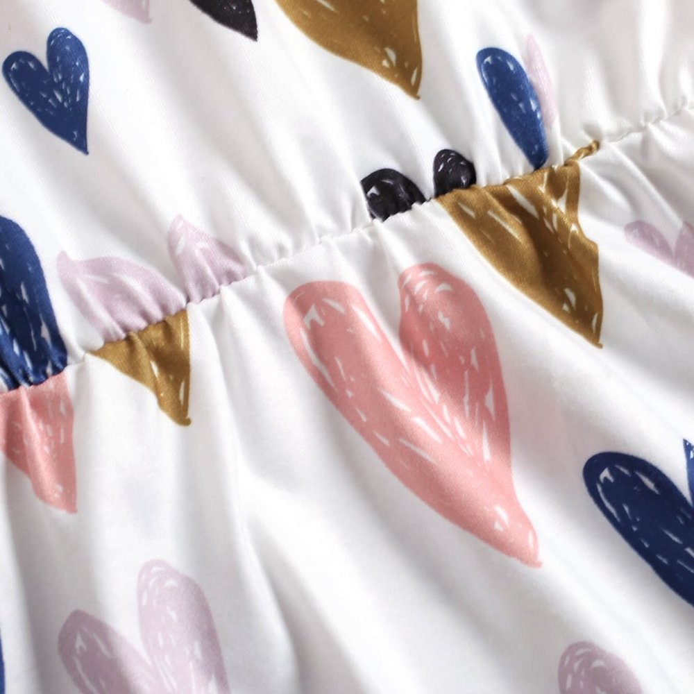 Girls Heart Print Ruffle Shoulder Dress - Picture 5 of 6